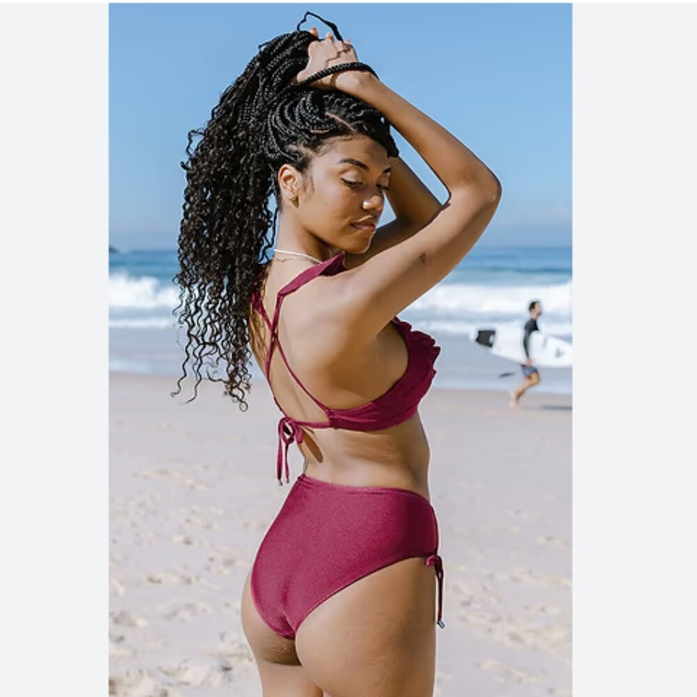 Savannah Burgundy Ruffle Crisscross Drawstring Bikini - Picture 4 of 4